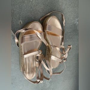Pretty Little Thing rose gold platform lace up sandals